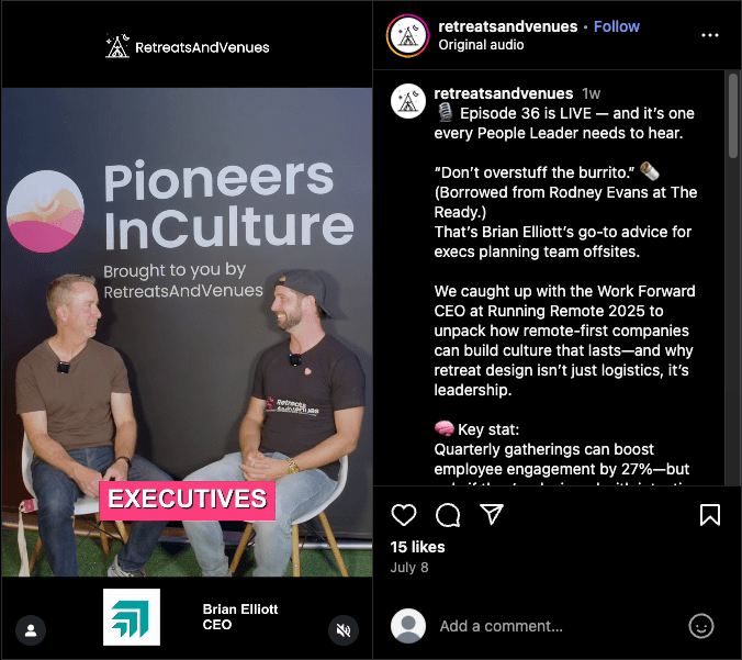 screenshot-of-cory-sivell-brian-elliott talking about retreat planning mistakes on Pioneers in Culture podcast