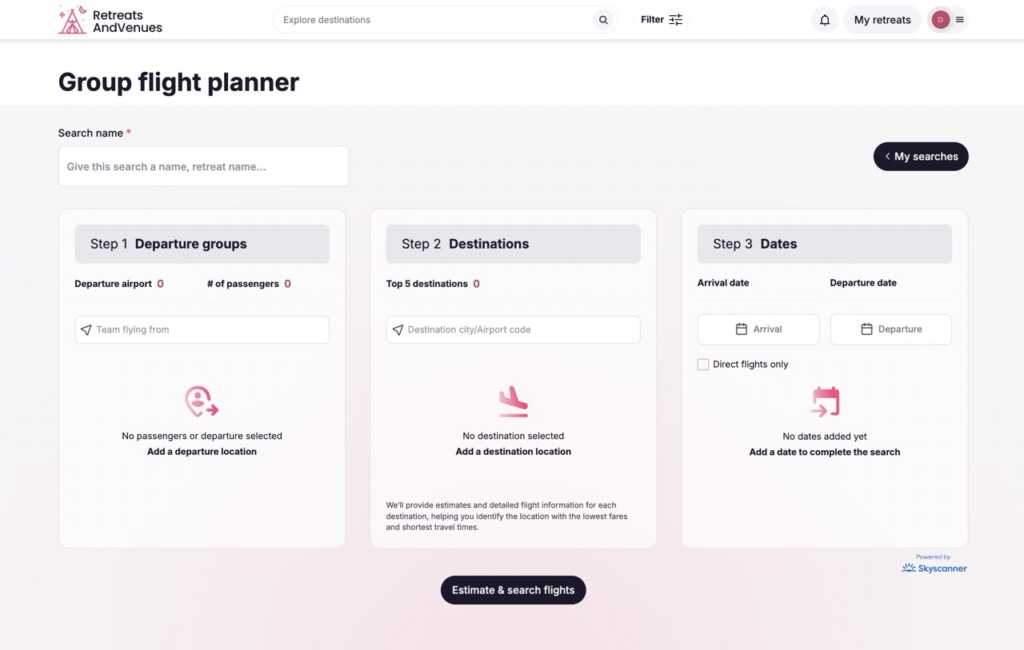 Group flight planner for the screenshot desktop version; Departure