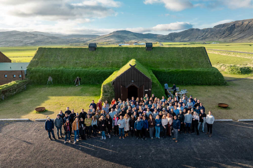 Drone shot of the venue; with grass on the roof.